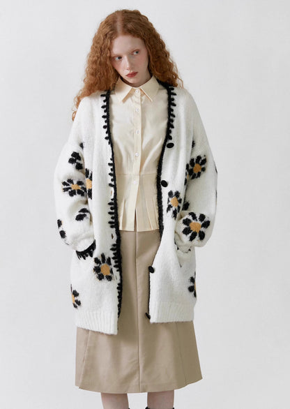 off-white floral crochet wool blend loose knit cardigan 