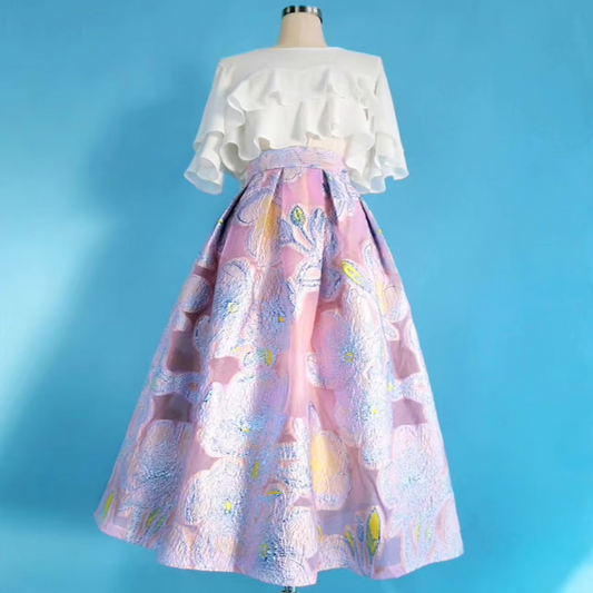 sweet flower embroidered high-waist skirt 