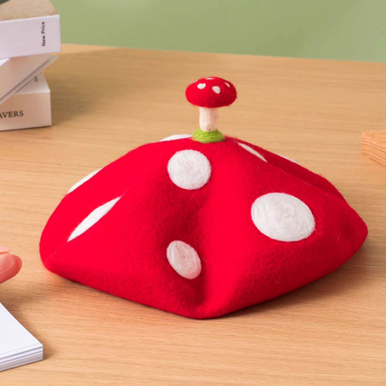 wool felt with small mushroom beret