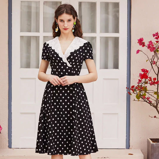 retro polka dot slimming classic dress