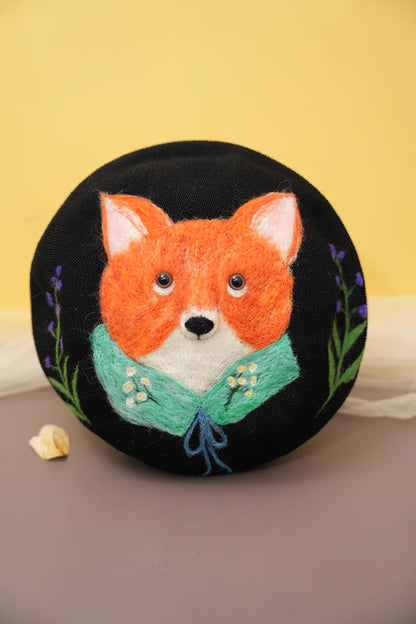 wool felt cute cartoon fox literary beret hat