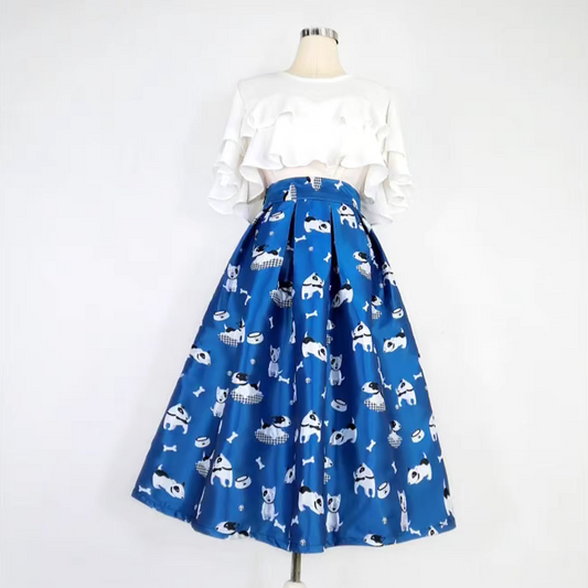 dog embroidered high-waisted skirt