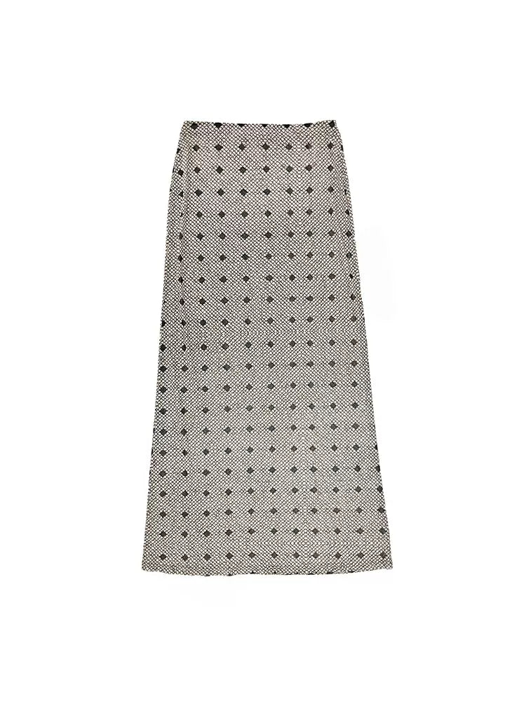 plaid printed khaki double layer mesh skirt 