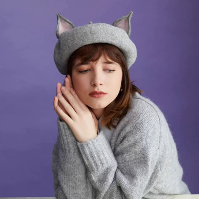 Wool Felt Cat Ears Beret