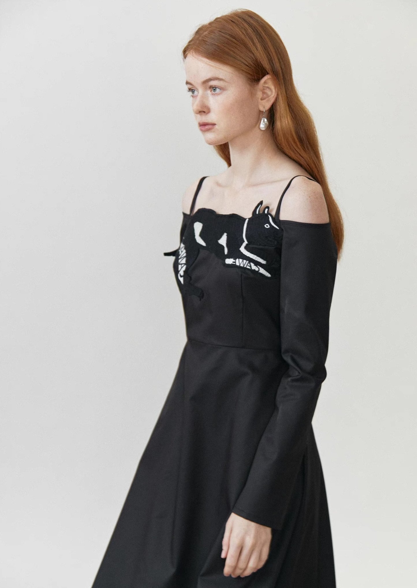 dog embroidered suspenders dress