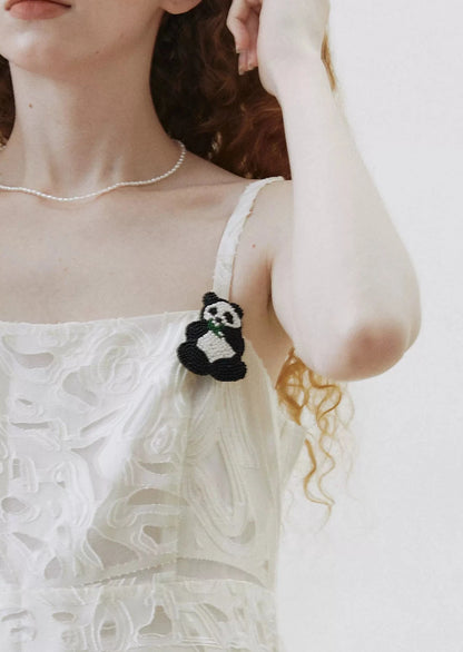 bead embroidered panda brooch accessories 