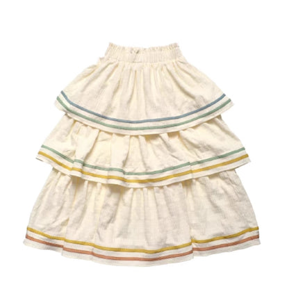 Wrinkled Gradient Strip Three-Layer Tower Skirt 