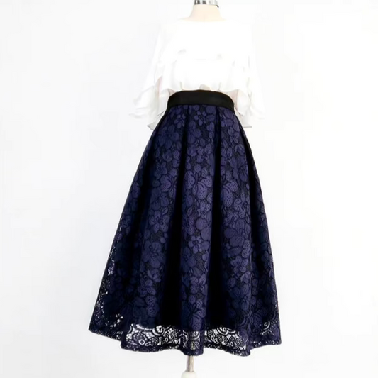 French navy blue pattern umbrella skirt 