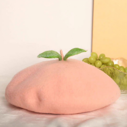 handmade wool felt peach leaf beret