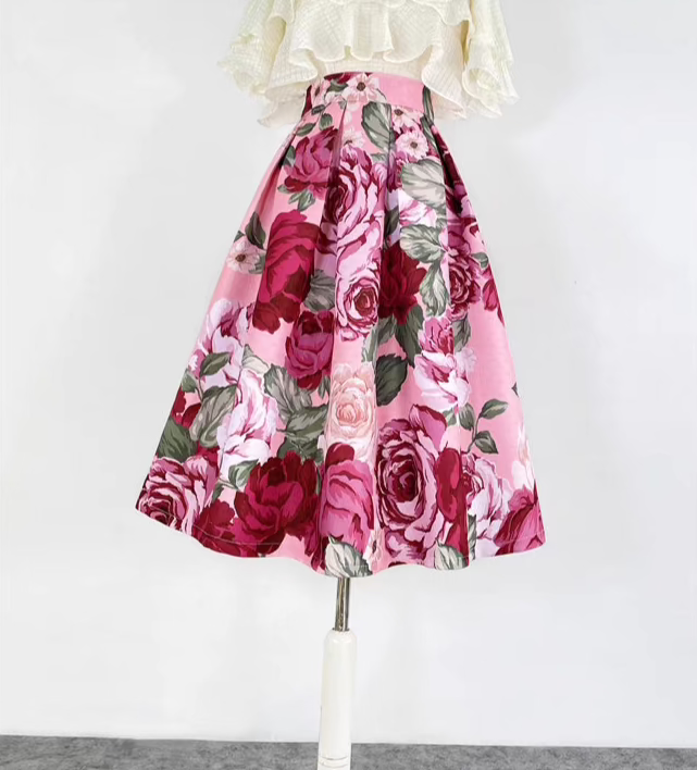 French elegant printed high-waisted skirt