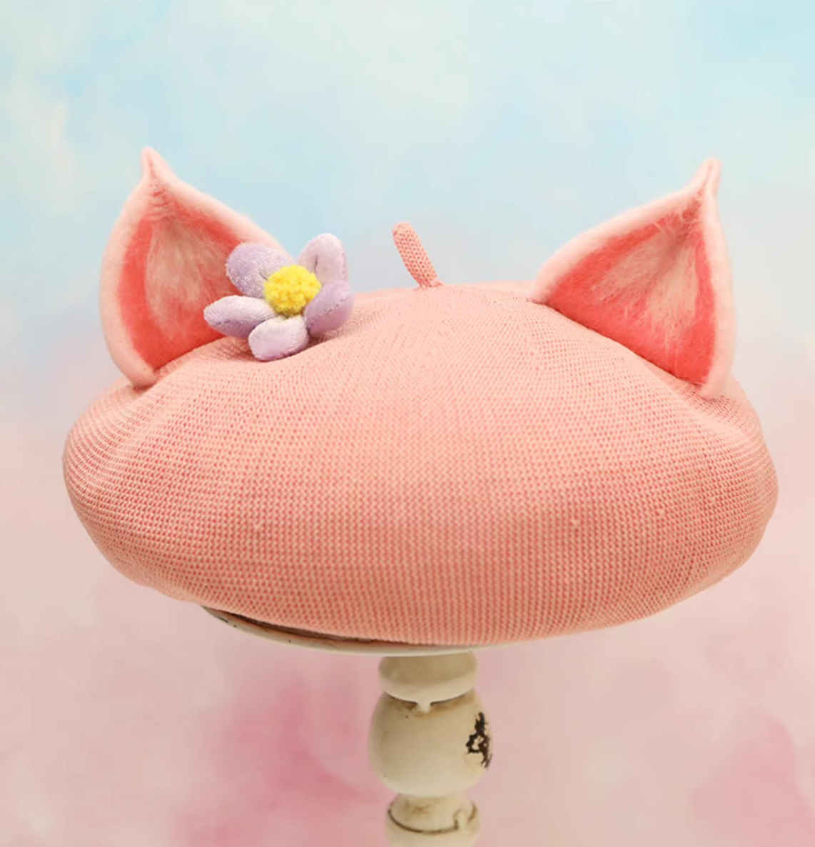 wool felt cute pink fox ears beret