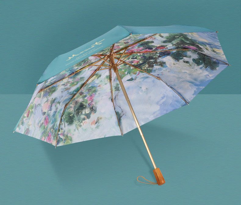 モネ”薔薇”３段折りたたみ晴雨兼用傘 8本骨