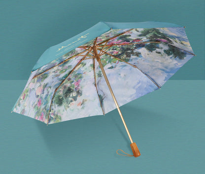 モネ”薔薇”３段折りたたみ晴雨兼用傘 8本骨