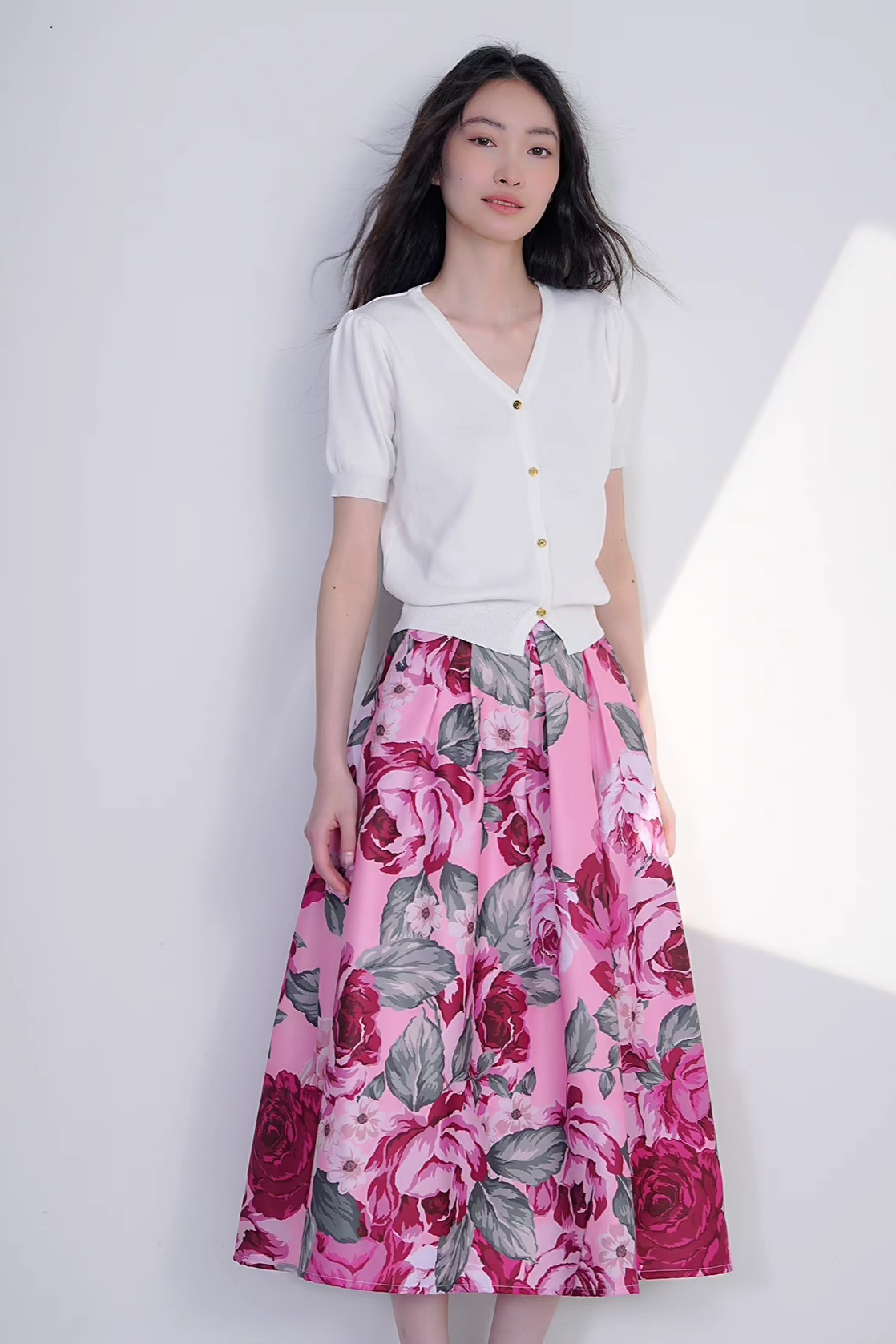 French elegant printed high-waisted skirt