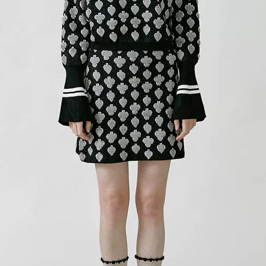 poker pattern jacquard knitted mini skirt 