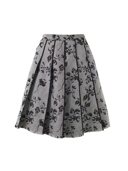 rose plaid jacquard pleated skirt mid-length skirt 