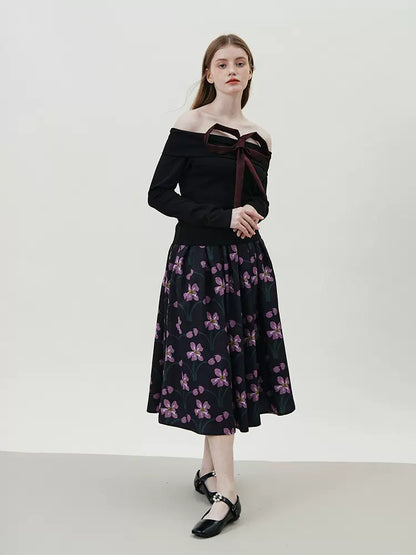 original black pink and purple retro umbrella skirt