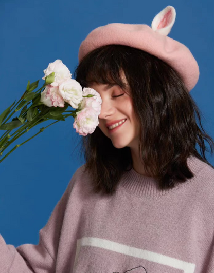 white wool felt cat ear beret