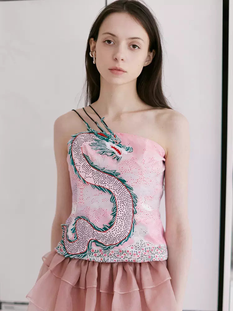 pop pink dragon embroidered camisole