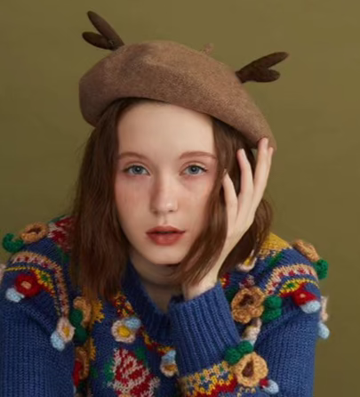 wool felt Christmas deer beret