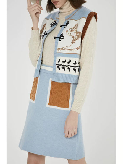 retro contrast pocket designer brand knitted skirt 
