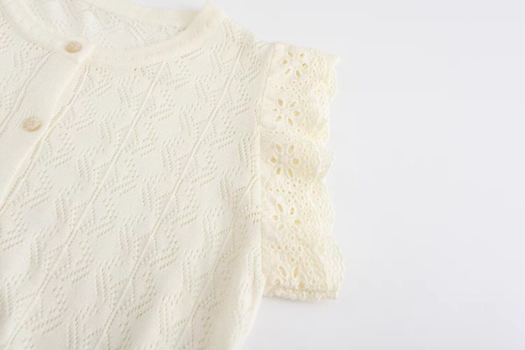 lace small flying sleeve knitted cardigan