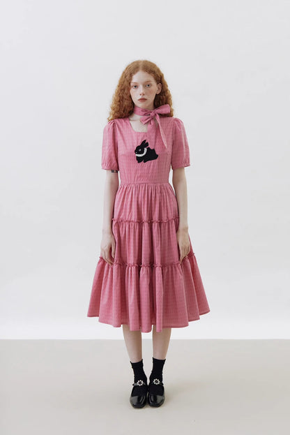 New Style Black Rabbit Embroidered Dress 
