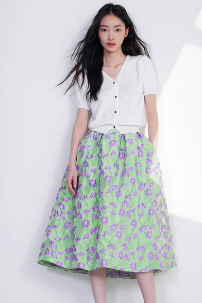 simple embroidered high-waisted design fluffy skirt