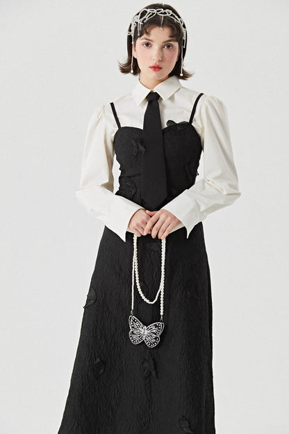 butterfly embroidered suspender dress 