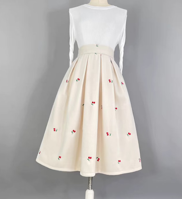 niche embroidered woolen retro elegant skirt