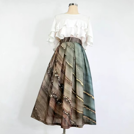 Hepburn style printed high-waisted half-length tutu skirt