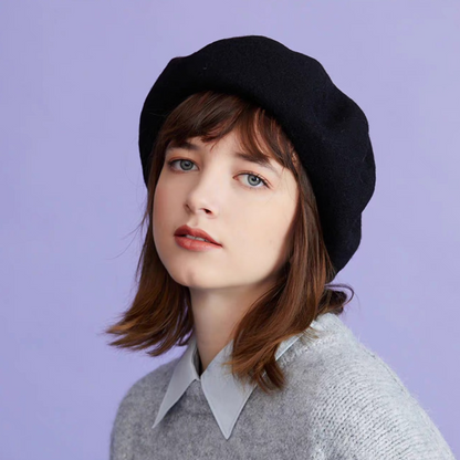 wool casual retro black beret