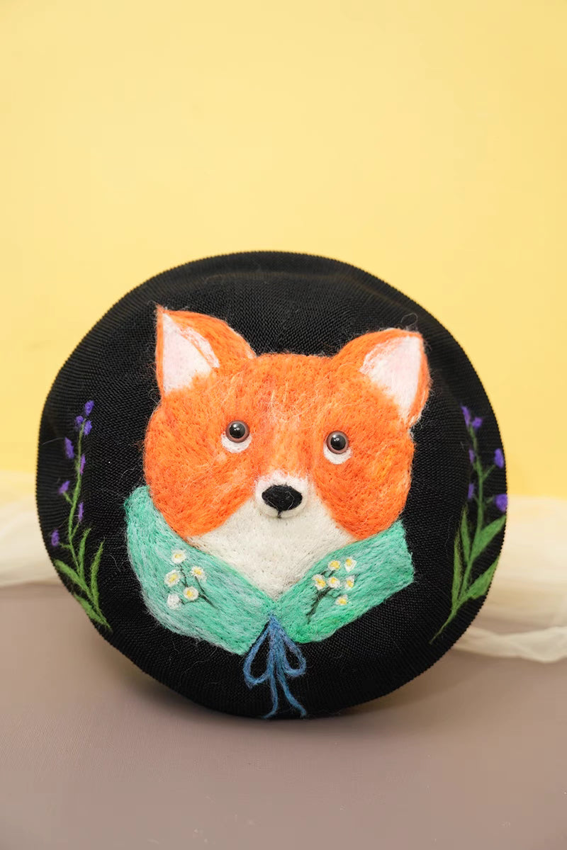 wool felt cute cartoon fox literary beret hat