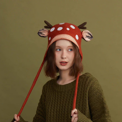 wet felt forest deer tethered spirit hat