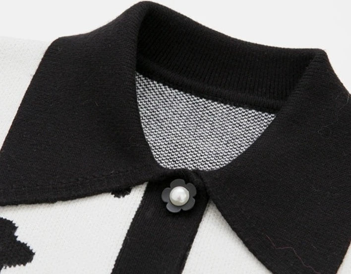 rabbit jacquard POLO collar knitted vest