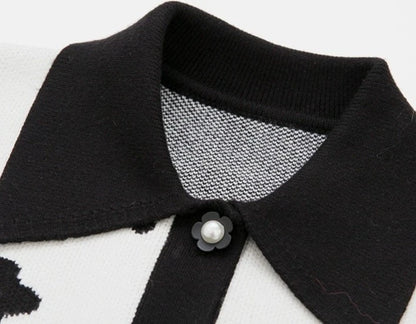 rabbit jacquard polo collar knitted vest 