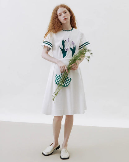 Handmade Flower Raglan Sleeve Little White Dress 