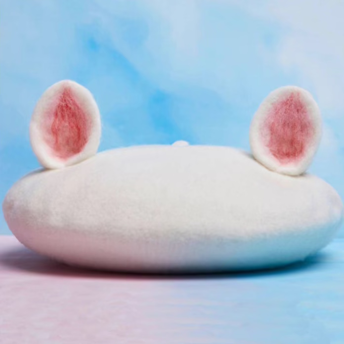 white wool felt cat ear beret