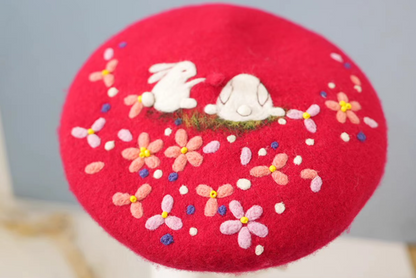 wool felt rabbit animal year red hat