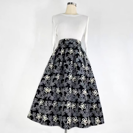 elegant embroidery woolen high waist tutu skirt 