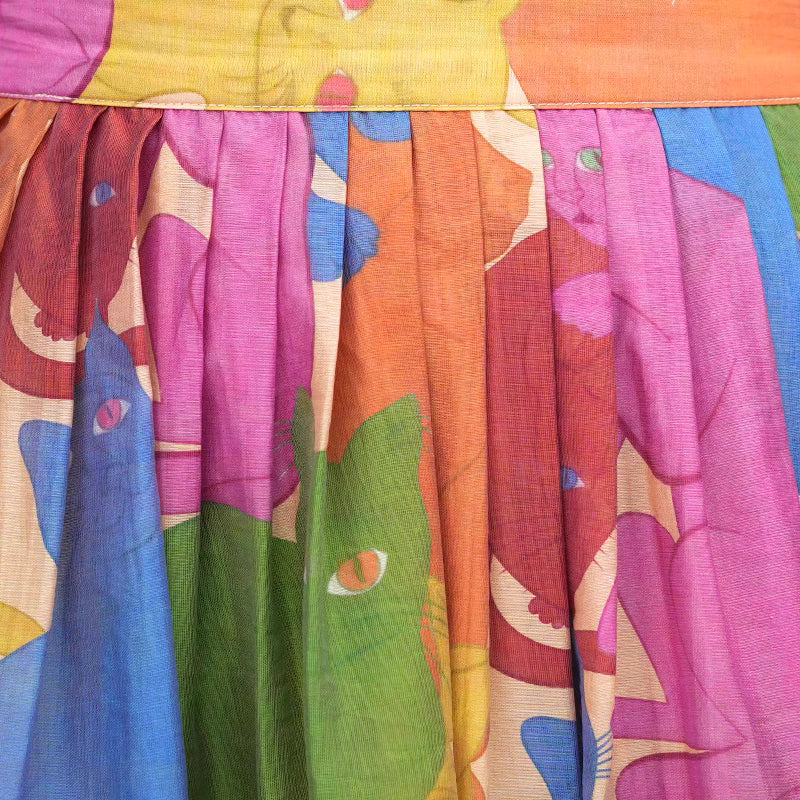 hand-painted cat print high waist skirt