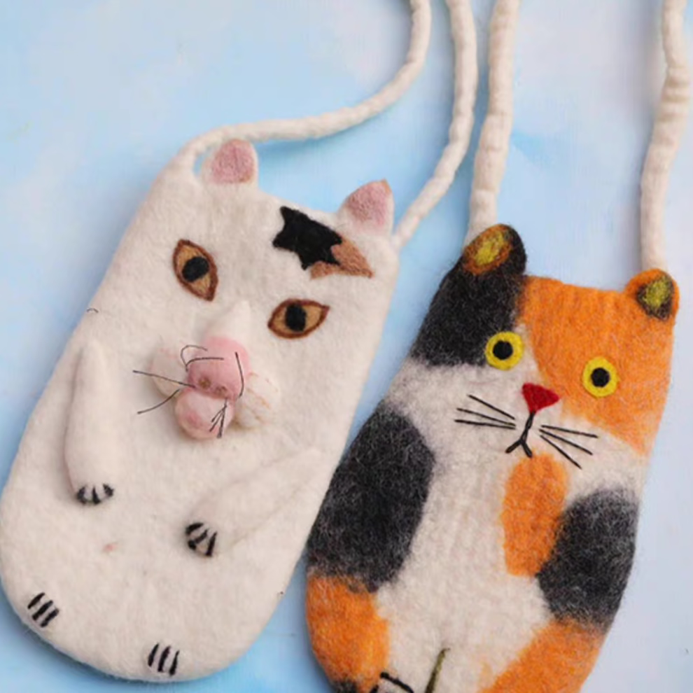 Wool Felt Cute Cat Crossbody Mobile Phone Bag