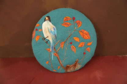 Chinese-style wool felt flower and bird elegant beret