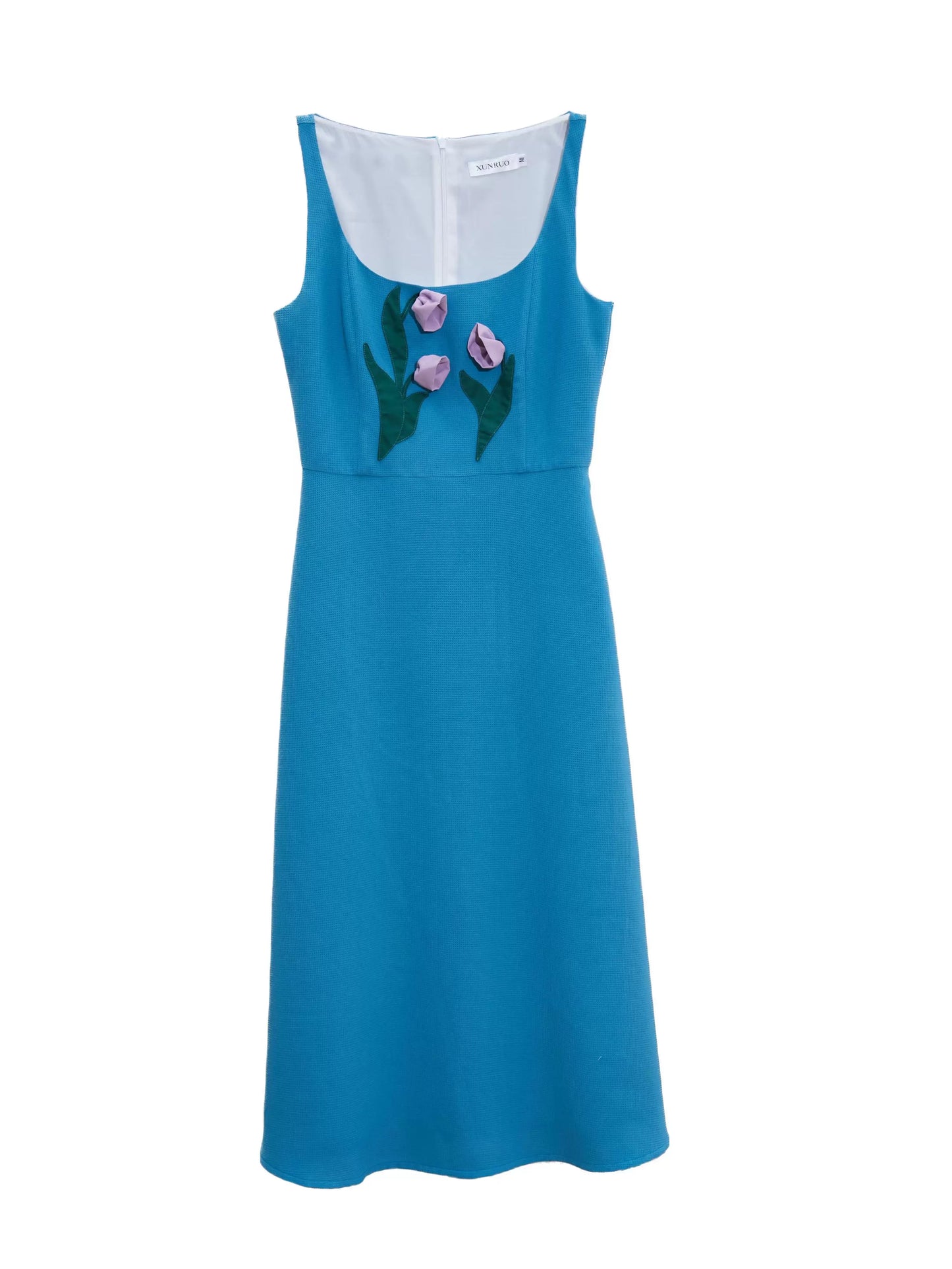 turquoise blue three-dimensional handmade flower vest dress
