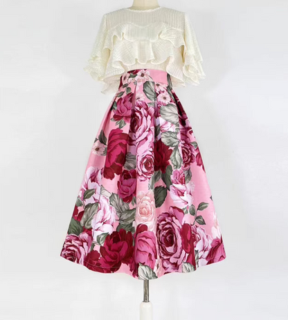 French elegant printed high-waisted skirt