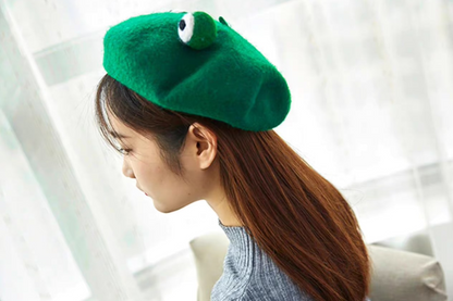 wool felt cute and funny green frog beret