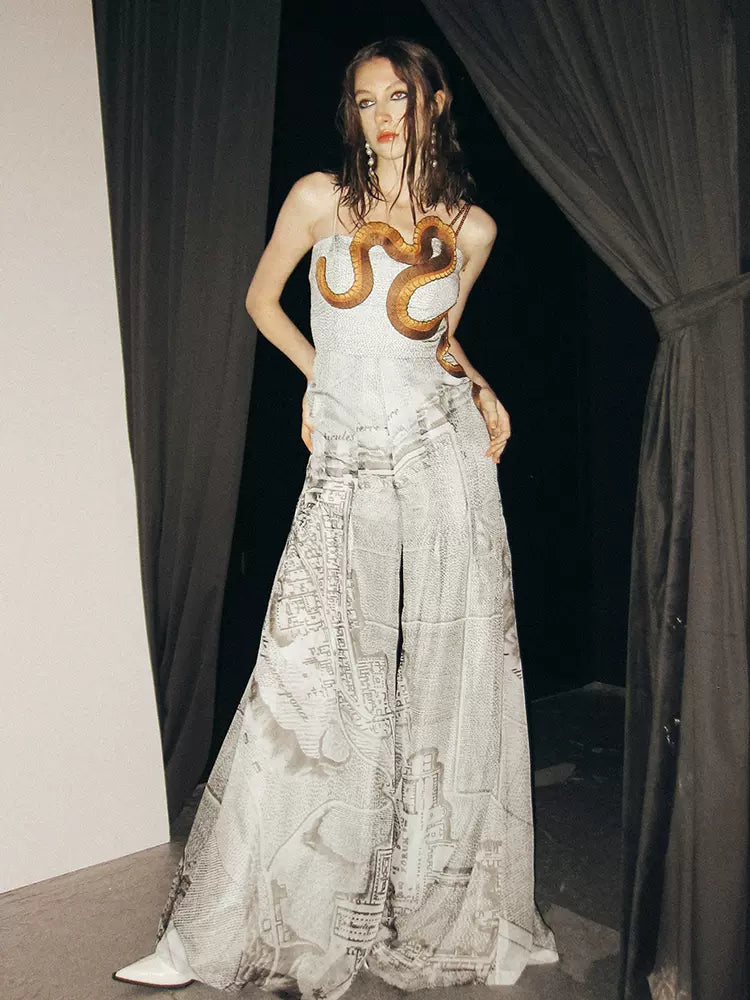 silver gray printed snake embroidered jumpsuit remulia silver gray printed snake embroidered jumpsuit remulia
