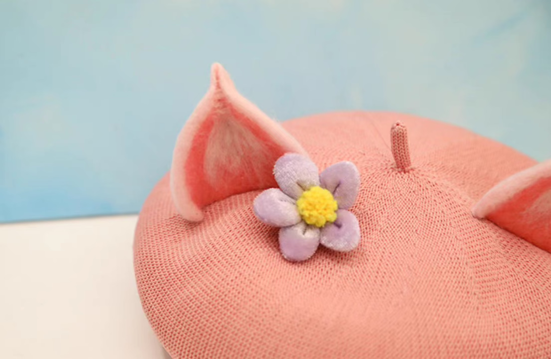 wool felt cute pink fox ears beret