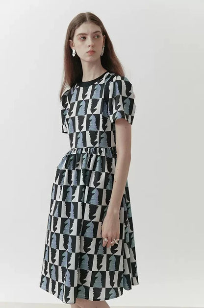 Printed round neck short-sleeved dress 