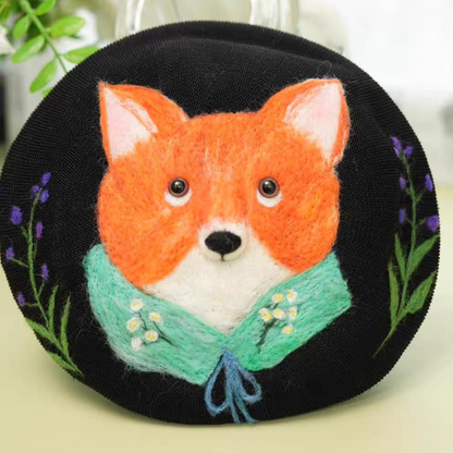 wool felt cute cartoon fox literary beret hat